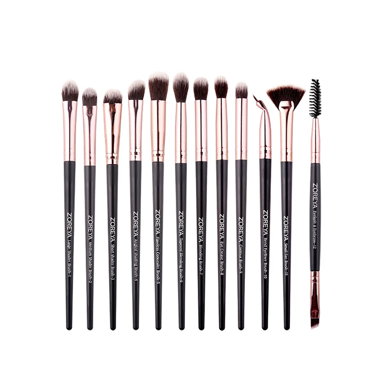 only black brush Бренд Zoreya, 12 шт., эфирные кисти для макияжа глаз, наборы, мягкие синтетические волосы для растушевки тени для глаз, сгибающаяся подводка для глаз, маленькие веерные кисти - Handle Color: only black brush
