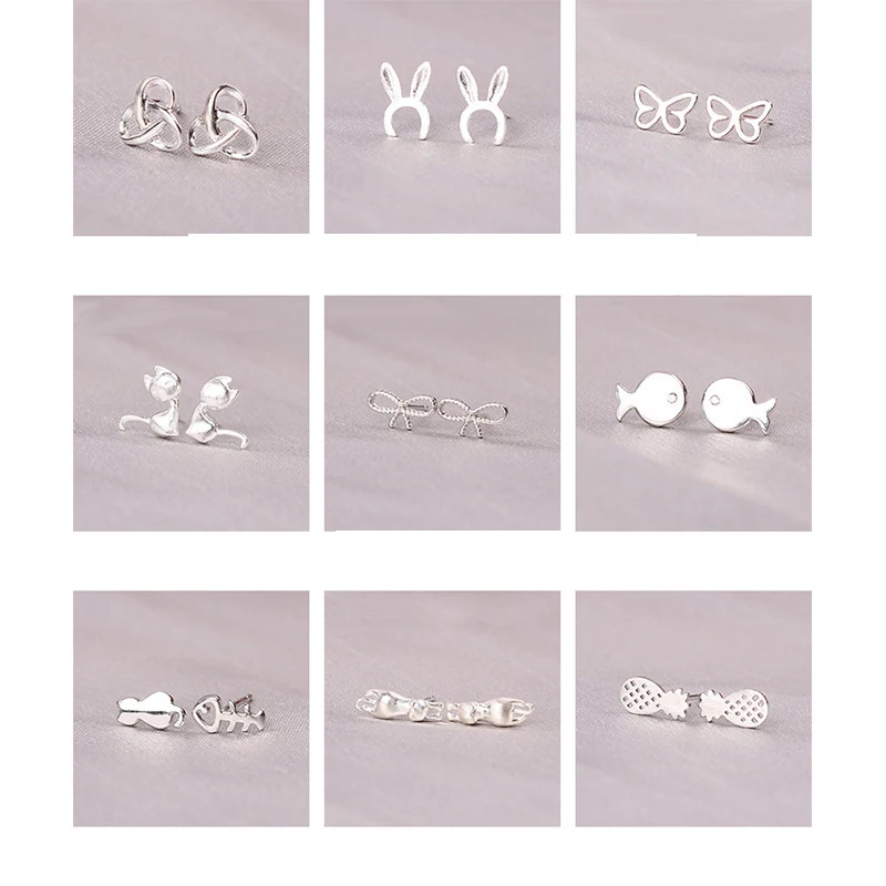 925 стерлингового серебра сплайсинга милые серьги гвоздики с животными для женщин