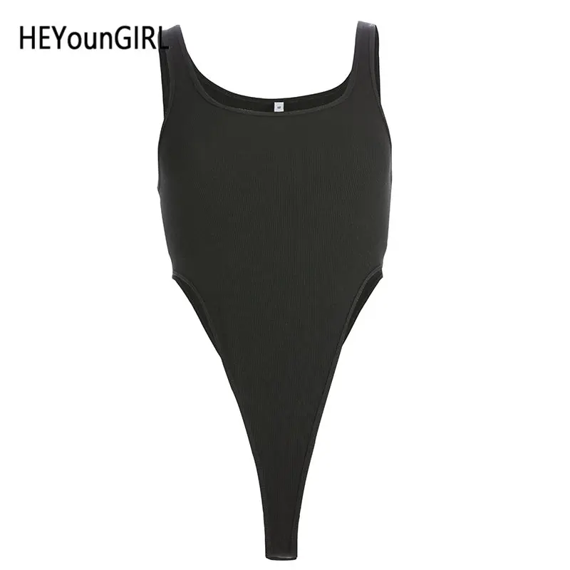 Черный HEYounGIRL, высокая талия, облегающий, повседневный комбинезон, женский, черный, белый, базовый, боди, без рукавов, для фитнеса, тела, для девушек, летний, уличный - Цвет: Черный