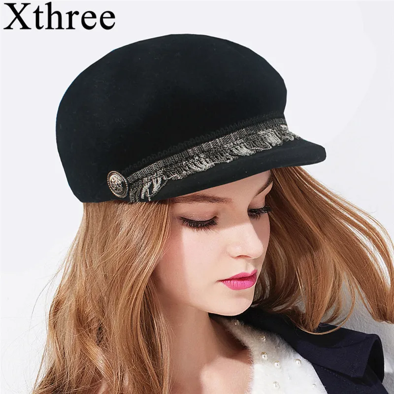 Зимние женские меховые шапки Xthree черные однотонные Восьмиугольные с цепочками