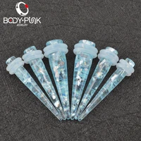 body punk jewelry acrylic light blue opal taper stretcher solid ear expander body piercing jewelry 1 pair plug gauges tpr010