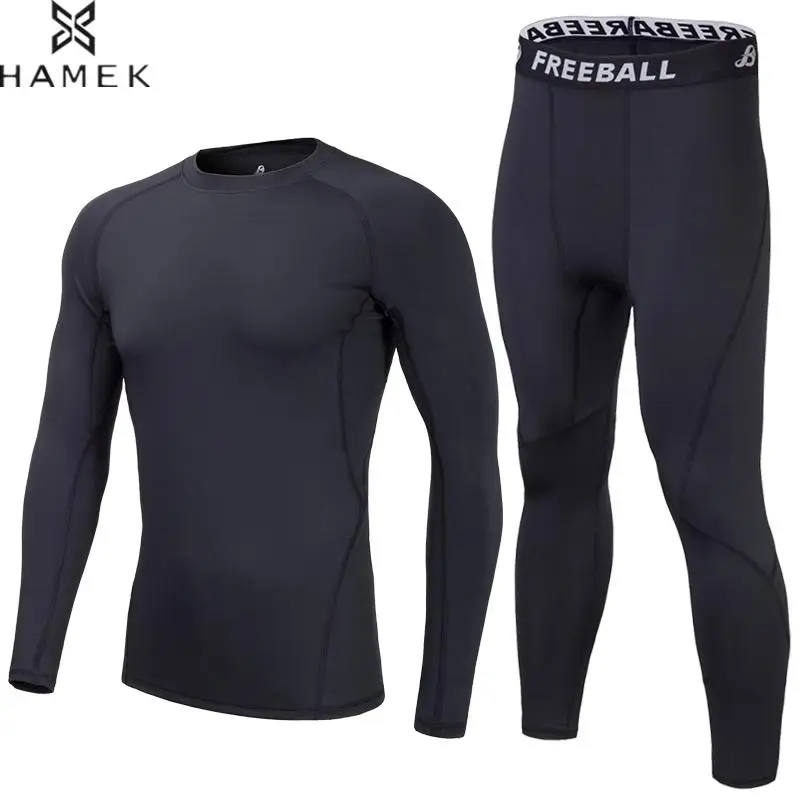 

High Elastic Men Running Compression 2 Pcs Set Pullover Long Sleeves T-shirt Tight Pants Bodybuilding Workout Fitness Gym Suits