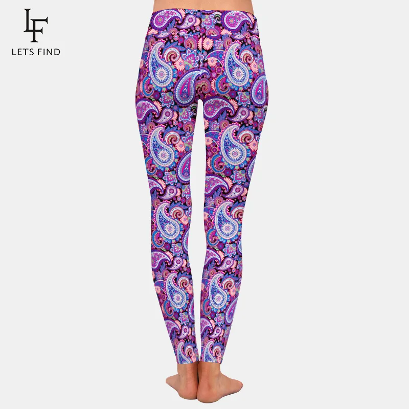 LETSFIND New Design 3D Paisley Print Women High Waist Leggings Fashion 220gsm Double Side Brushed Milk Silk Fitness Leggings