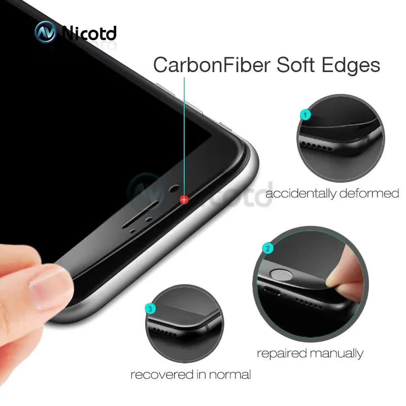 Nicotd 9H 3D изогнутое углеродное волокно мягкий край закаленное стекло для iPhone 8 Plus X 10