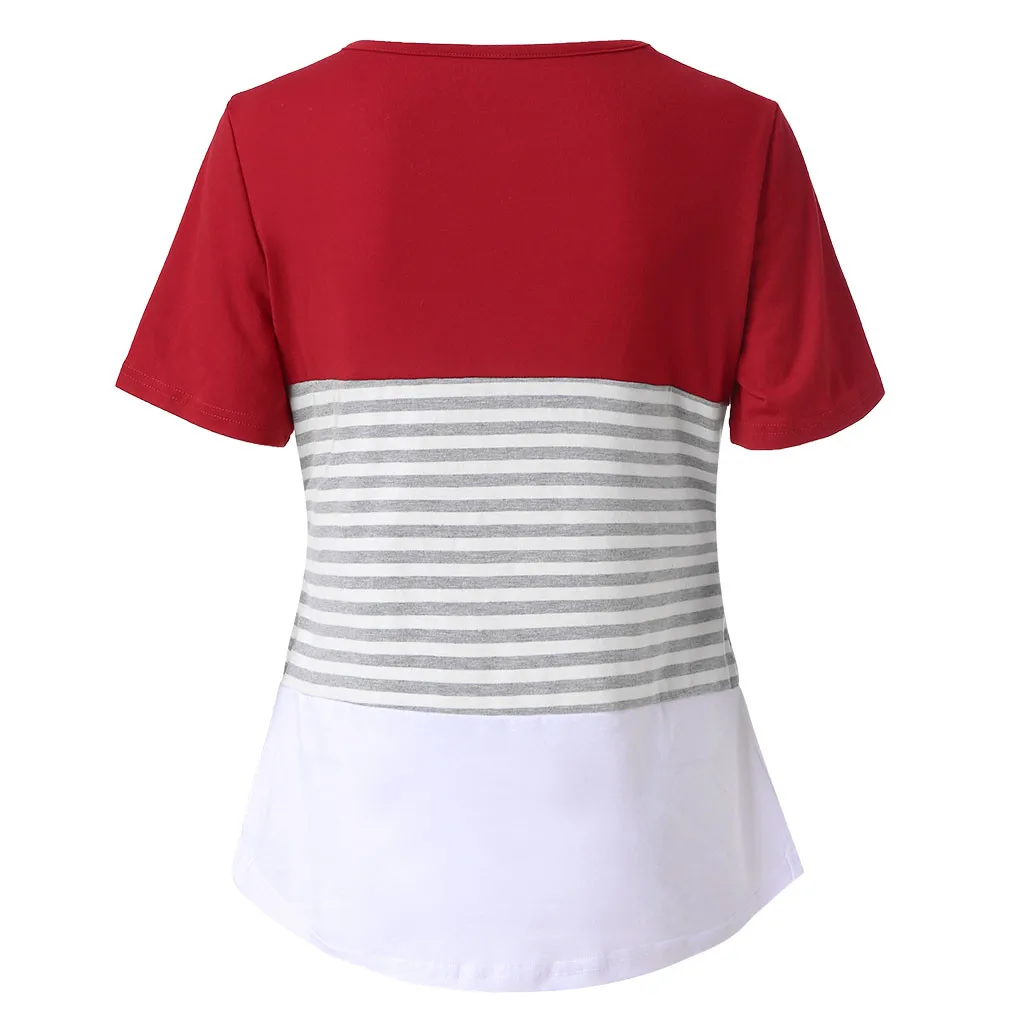 

Women Breastfeeding Clothes Casual Nursing Stripe Round Neck Short Sleeve Blouse Coming Tshirt Pregnancy Blouse Premama z0703