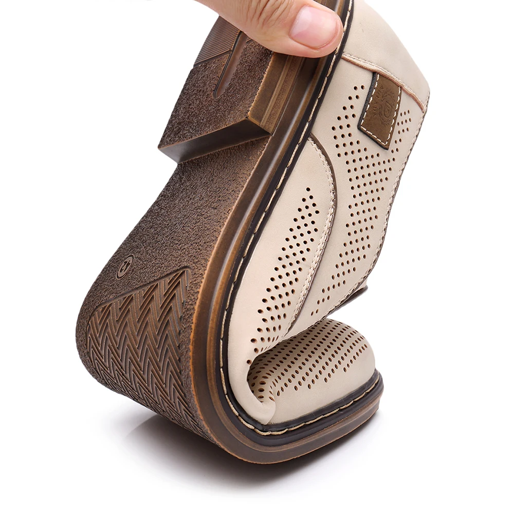 KULADA Летняя обувь Для мужчин кожаные открытые сандалии Slip-On Fashion-Лоферы мужские