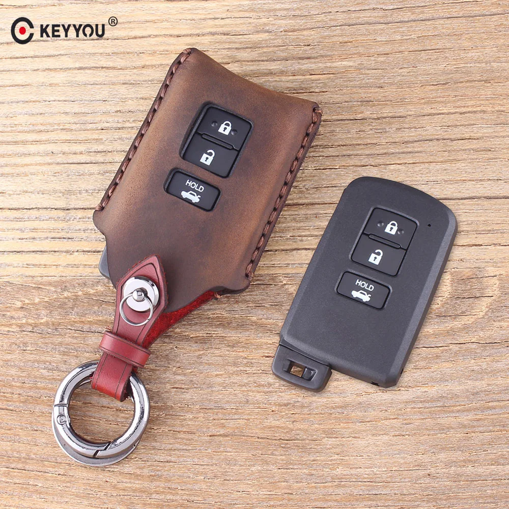KEYYOU Leather Remote Key Cover Cases For Toyota Camry Avalon rav4 Highlander Land Cruiser Smart Car KeyChain Fob Case | Автомобили и