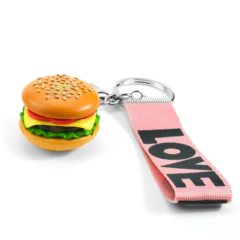 Cute Handmade Simulation Hamburger Hot Dog Cake Sandwich French Fries Popcorn Anime Keychains for Women Pendant Food Keyring | Украшения и