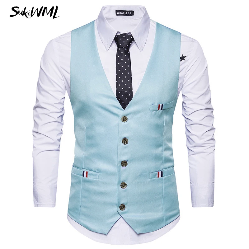 SUKIWML 2017 Новый роскошный брендовый мужской жилет классический однотонный Homme Gilet De