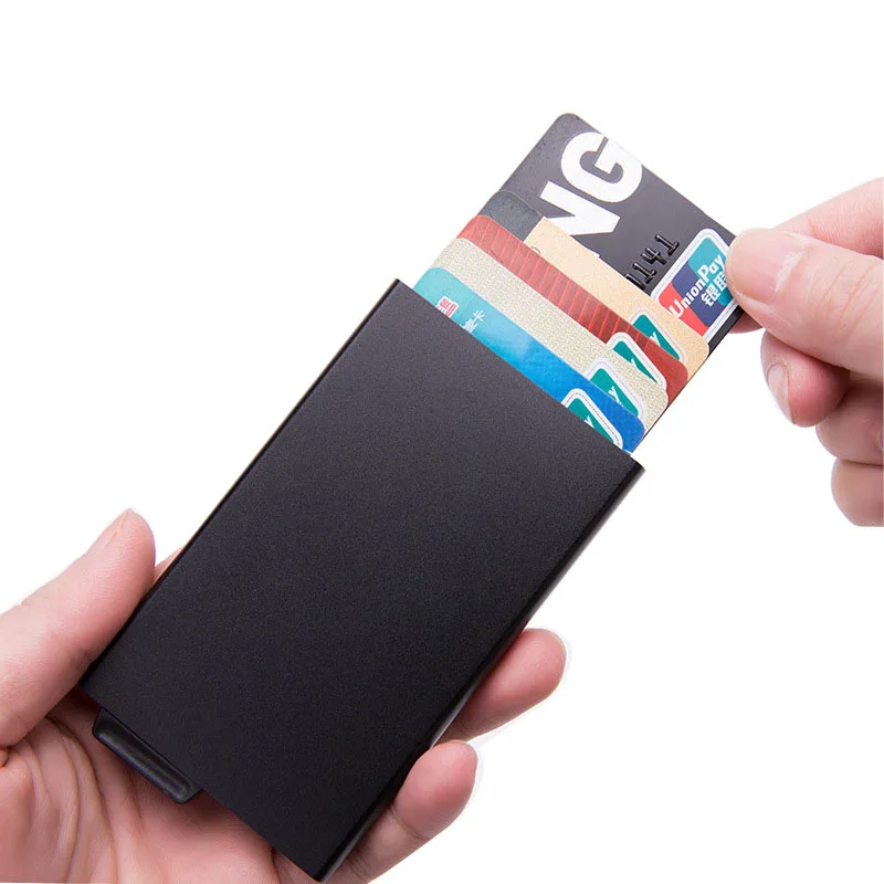Rfid алюминиевый держатель для карт, автоматический всплывающий бизнес-держатель для карт, мужской Металлический футляр для кредитных карт, ID карт, кошелек