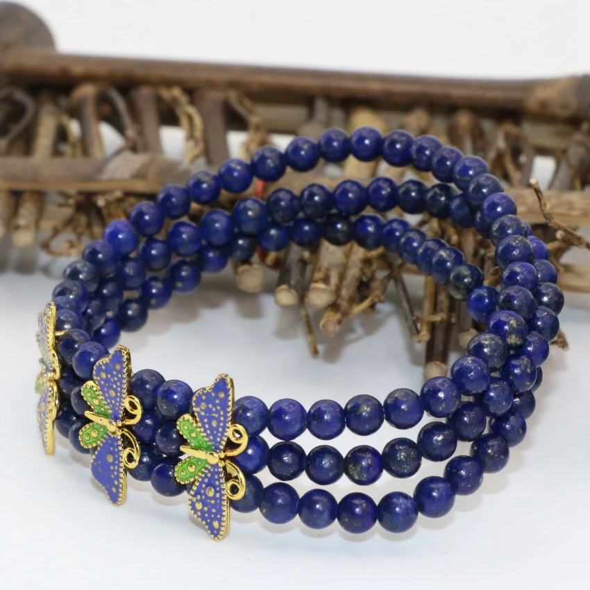 Натуральный голубой ляпис лазурит 4 мм круглые бусины 3 ряда Многослойные