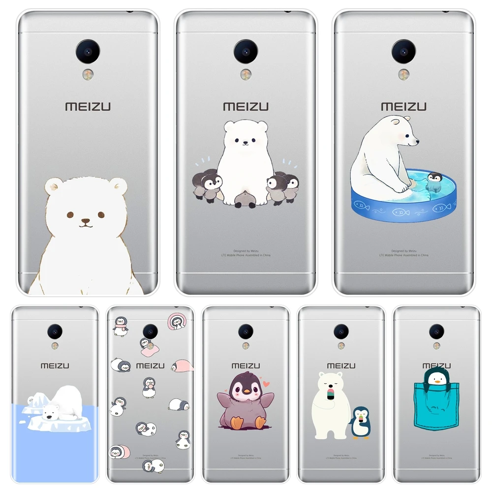 Мягкий силиконовый чехол из ТПУ для Meizu M6 M5 M3 M2 Note Bear Penguin Kawaii задняя крышка M6S M6T M5C