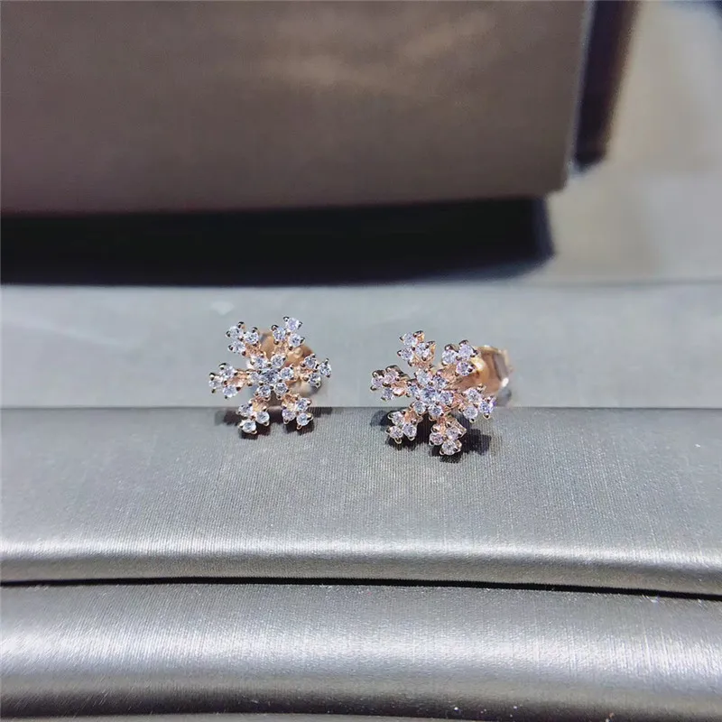 QYI 0 17 ct серьги с натуральным бриллиантом Снежинка 18K розовое золото Halo Серьги