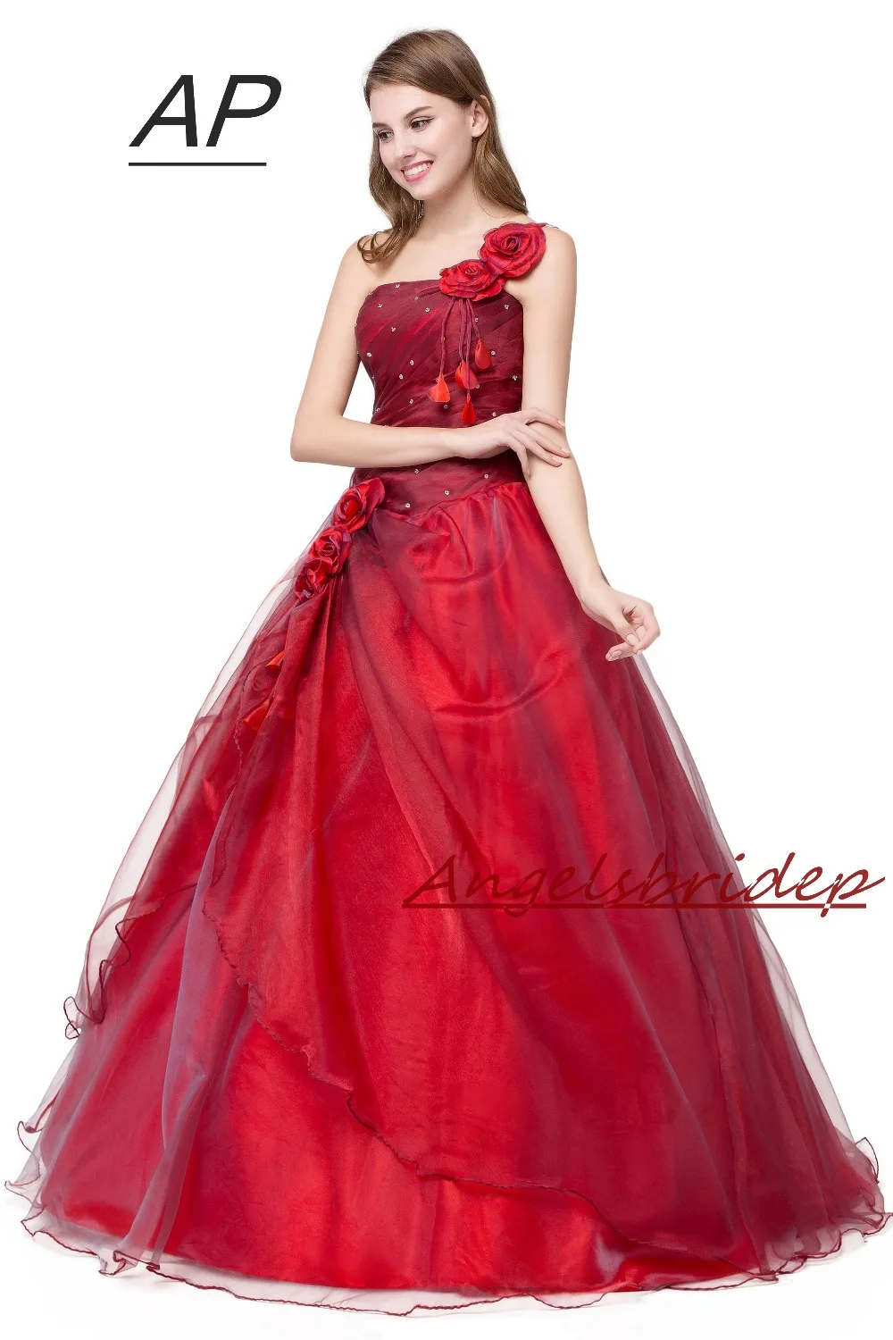 ANGELSBRIDEP Пышное красное платье Vestidos De 15 Anos сексуальное с одним плечом Бал маскарад