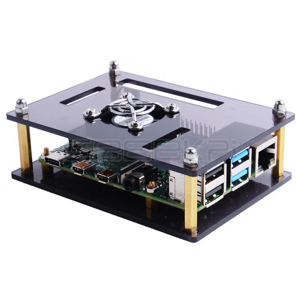 Прозрачный/темно-коричневый акриловый чехол GeeekPi для Raspberry Pi 4 Модель B, чехол с охлаждающим вентилятором для платы Raspberry Pi 4B/3B+/3B/2B