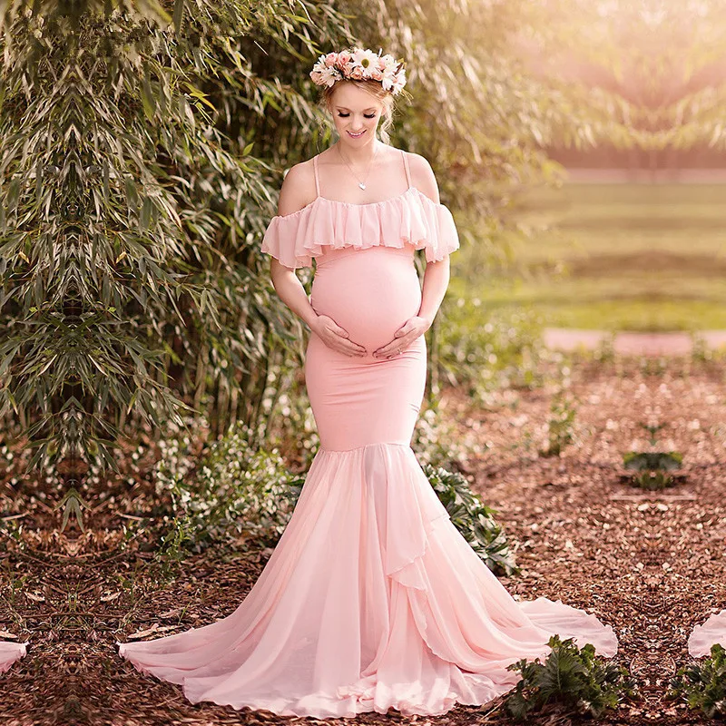 

Summer Off Shoulder Pregnancy Dress Photography Maternity Dress Photo Shoot Long Mermaid Maternity Photography Props Dresses