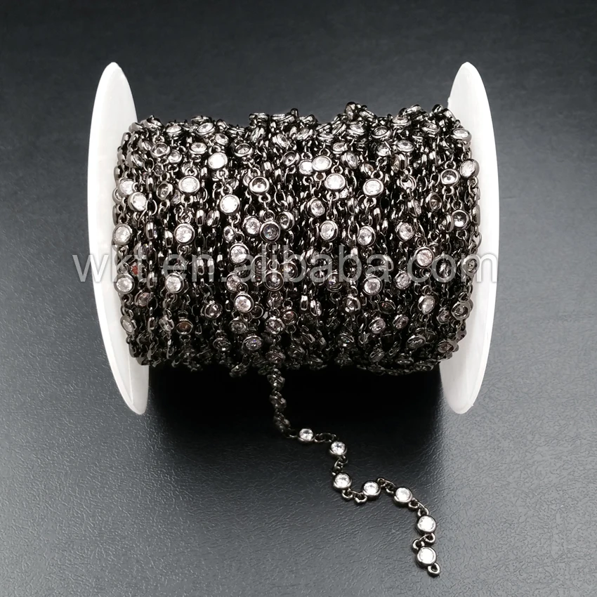 

WT-BC082 New Fashion Design Cool Gun Black Plated Brass Chain For Jewelry Making,Sparkly Crystal Bead Pave Charm Brass Chain