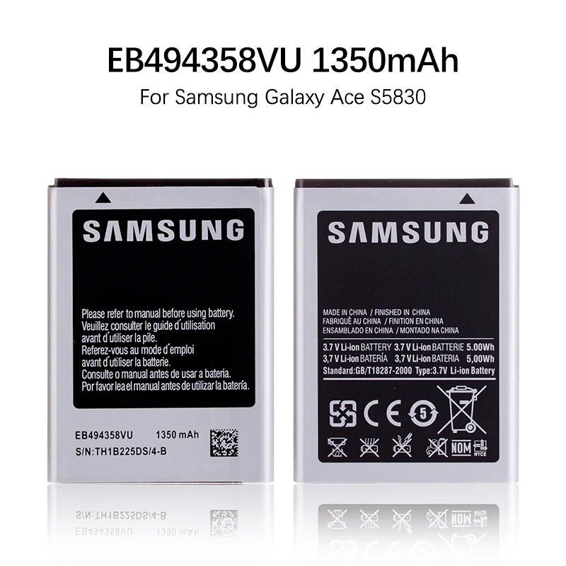 Оригинальный аккумулятор EB494358VU для samsung Galaxy Ace S5830 батарея 1350 мАч высокой емкости