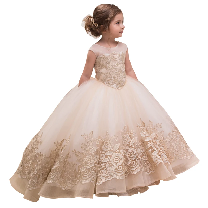 

Flower Girl Dresses For Wedding Party White Elegant Teenage Girl Formal Gown First Communion Dresses Children Gown