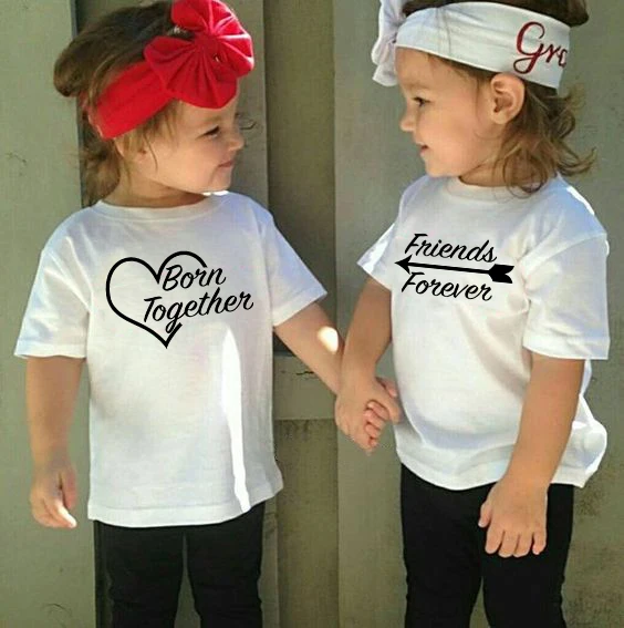 Футболка детская с коротким рукавом рубашка надписью Born Together & Friends Forever White топ