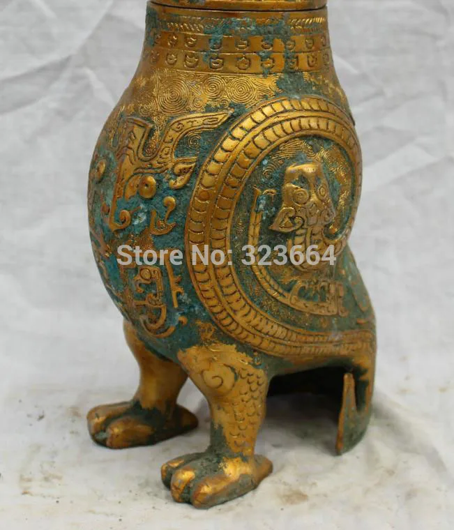 11 &quotНародная китайская династия дворец старая бронза позолоченная голова совы