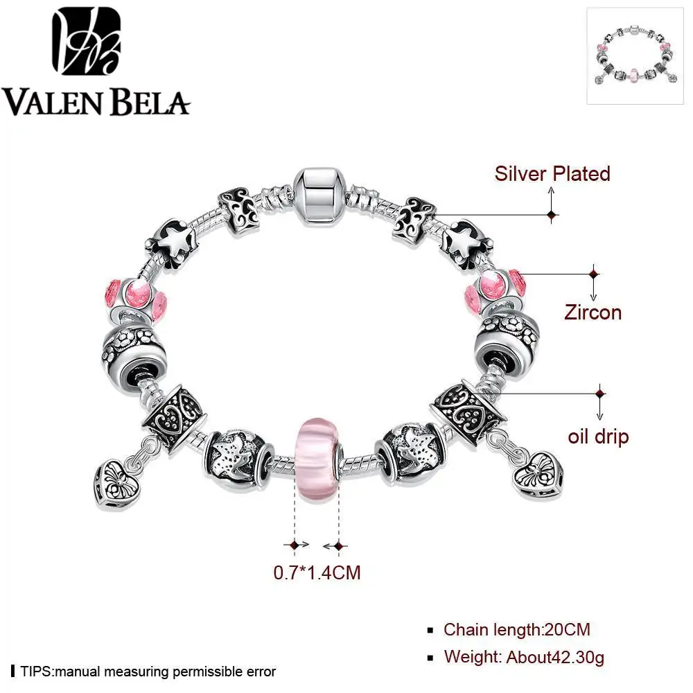 Valen Bela розовый DIY Кристалл Европейский Бусины bracciali дружбы Браслеты подарок для