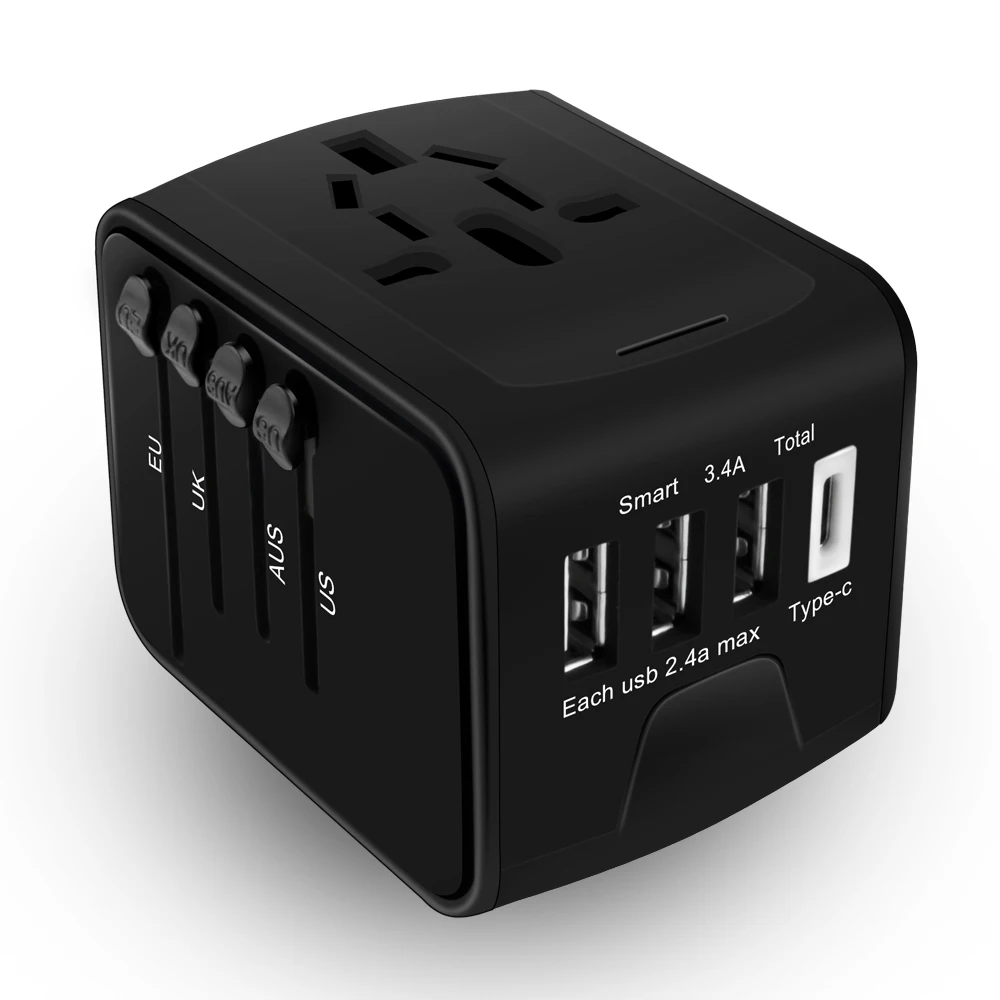TENACHI адаптер для путешествий с 3 USB зарядным устройством и type C универсальный адаптер для путешествий для ЕС, США, Великобритании, Австралии