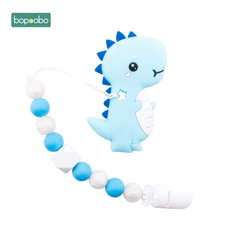Blue Clip Bopoobo 1 шт. Детские продукты без БФА, силиконовый Прорезыватель динозавра жемчужные бусины пластиковая пустышка зажим ювелирных изделий для зубных цепей - Цвет: Blue Clip