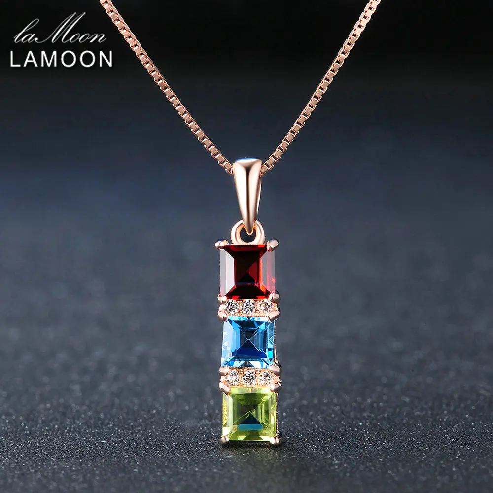 Lamoon модные Ожерелья для мужчин 4 мм натуральный Зеленый Перидот голубой топаз