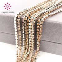 free shipping 5 yards super bright encryption champagne 2mm 4mm silver base glass rhinestones cup chaindiy clothing accessories