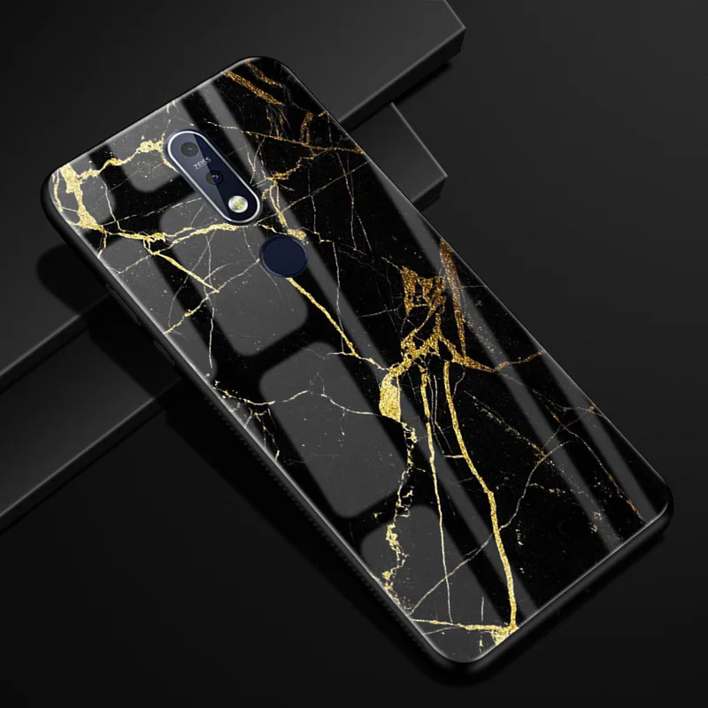Чехол для Nokia 7 1 пластиковый стеклянный чехол телефона из поликарбоната черный