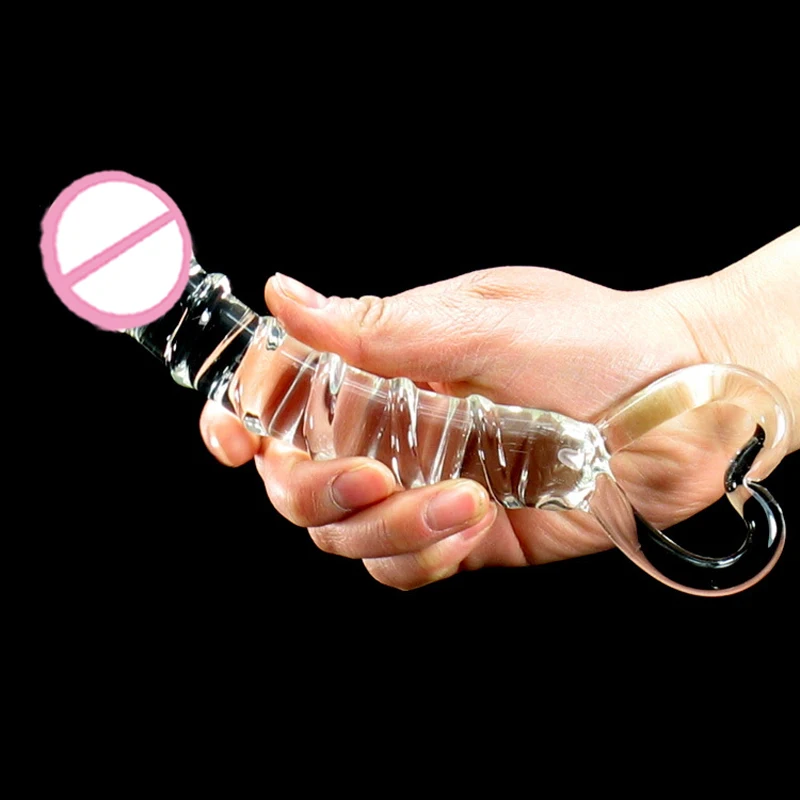 Прозрачный стеклянный фаллоимитатор в форме сердца ручной спиральный пенис