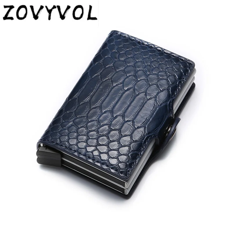 

ZOVYVOL, держатель для визиток с защитой от кражи, Мужской винтажный кожаный Алюминиевый металлический кошелек с блокировкой, кошелек с rfid-защи...