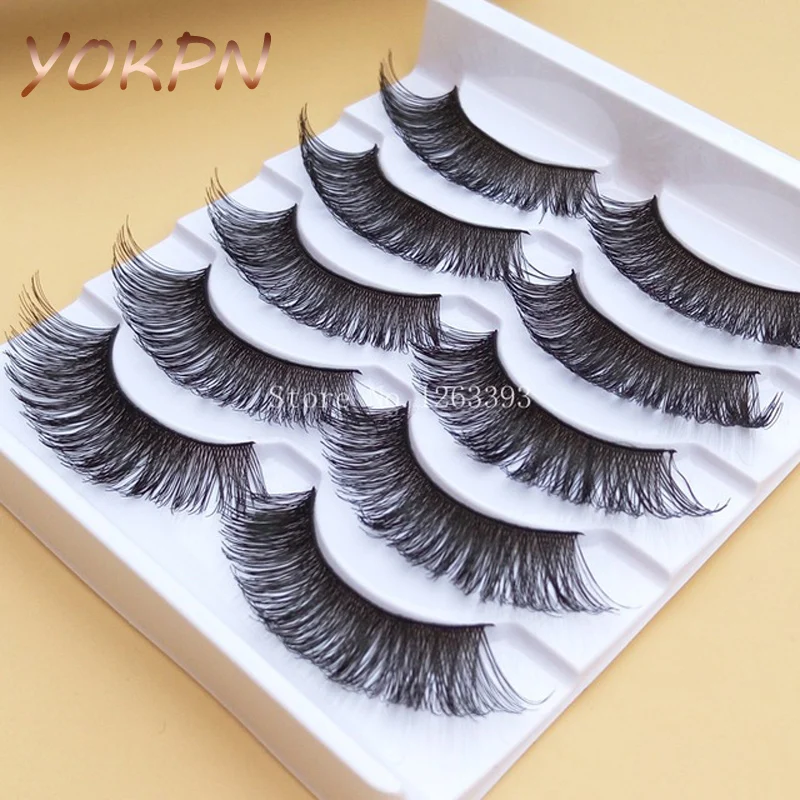 

YOKPN Handmade Black Terrier Cross Exaggerated Thick False Eyelashes Stagecraft Makeup Long Fake Eye Lashes 5 Pairs 1 Box