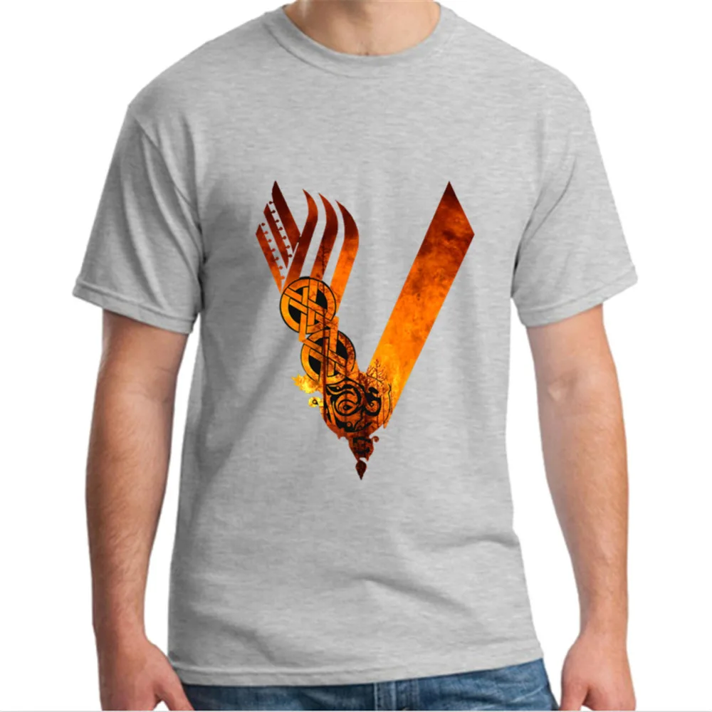 Мужская хлопковая футболка с V образным вырезом в стиле хип хоп|t shirt men|vikings t shirtsmen