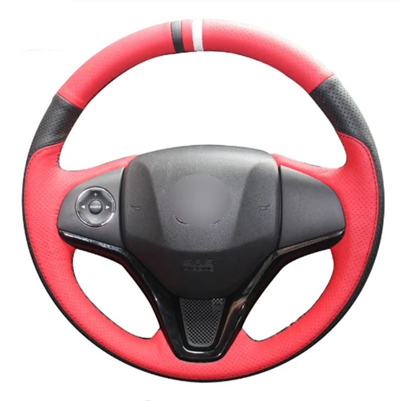 Топ Кожаный Руль ручная строчка на обертывание крышка для Honda Fit городской Джаз 2014
