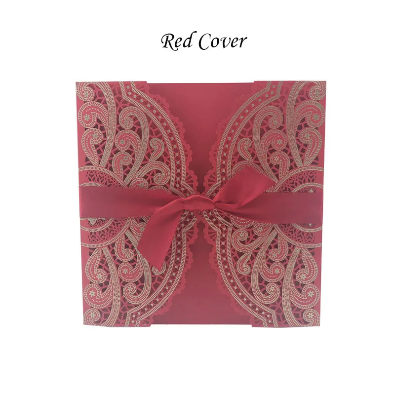 Only Red Cover 1 шт., синий, белый, золотой, красный, лазерная резка, свадебные приглашения, карты, элегантные, на заказ, с лентой, для праздника, дня рождения, вечеринки, свадебные украшения - Цвет: Only Red Cover