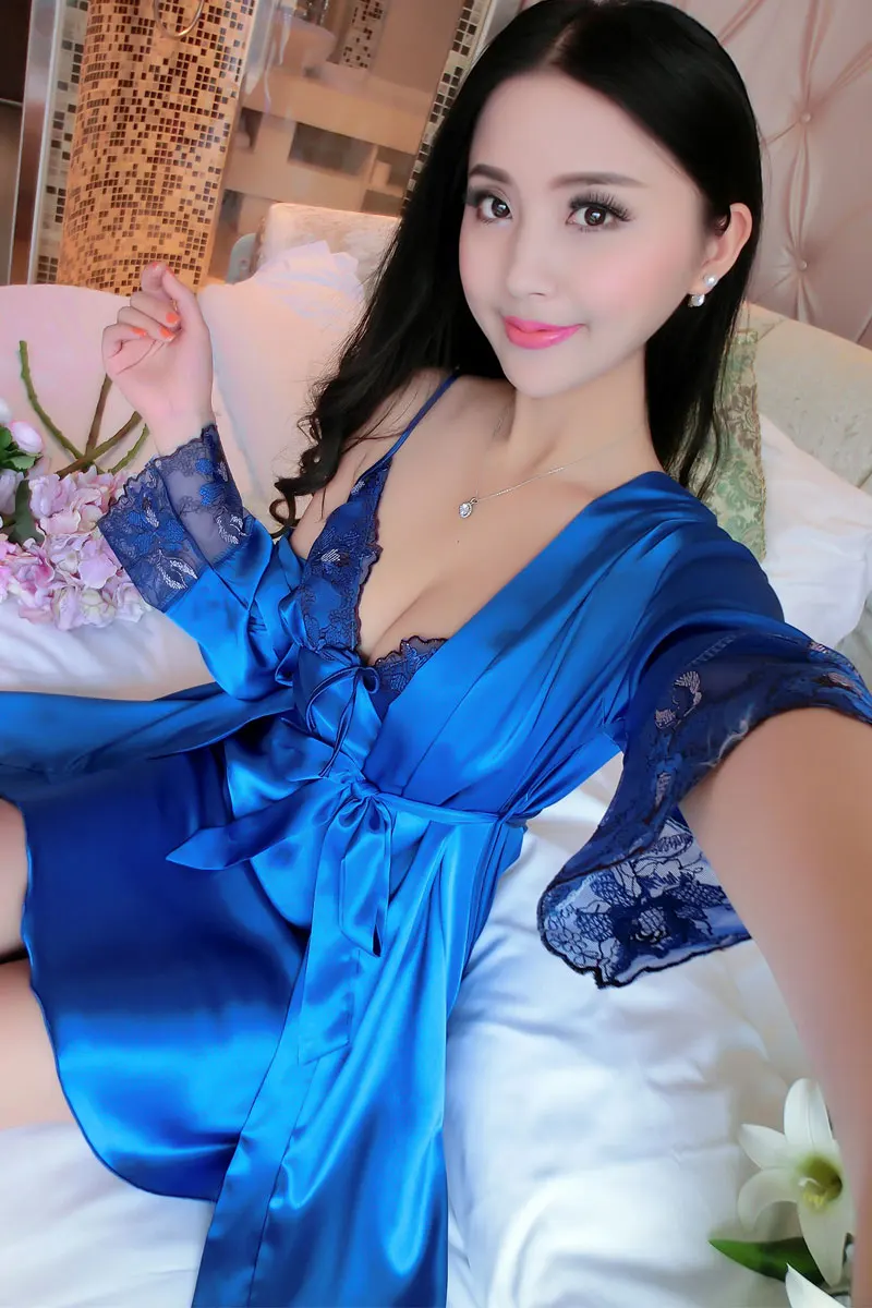 2018 брендовые пикантные шелковый халат комплект для женщин весна лето Осень