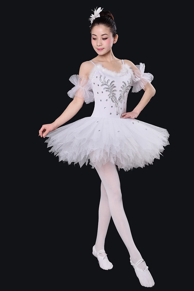 Балетная одежда вуаль костюмы для взрослых черно-белая Лебединая юбка с перьями
