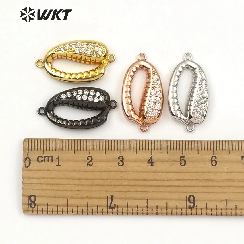 

MC266 WKT Top quality micro pave jewelry accessories solitaire model multi color cowrie shell shape brass connector for girl