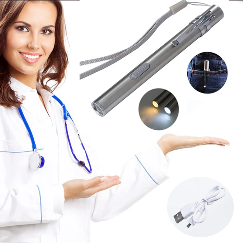 

Переносная медицинская вспышка с карманный фонарь ручка светильник, лампа с зарядкой от USB, светильник с подзарядкой для медперсонала, врач...