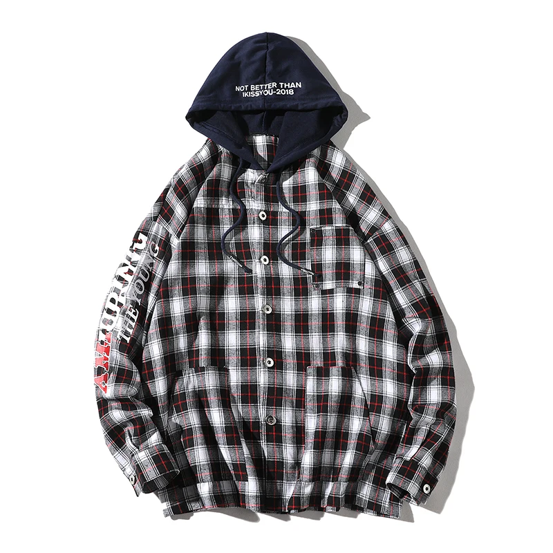 Рубашка в клетку из 100% хлопка с капюшоном 3 вида цветов camiseta manga longa masculina рубашка