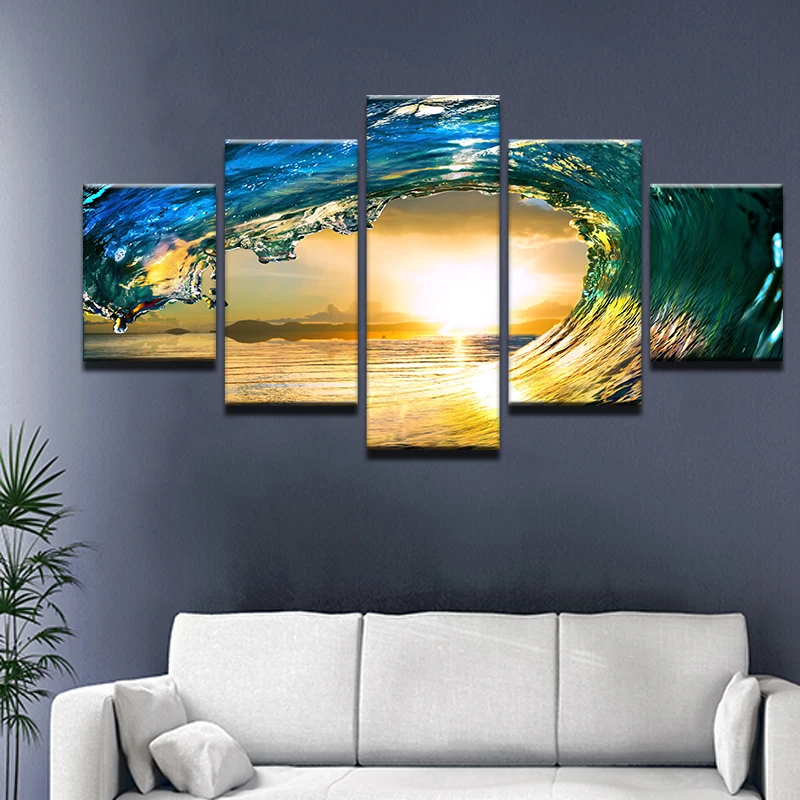 5 Panel Modern Seascape Art Pictures Canvas Painting for Home Decor HD Printed Poster | Дом и сад