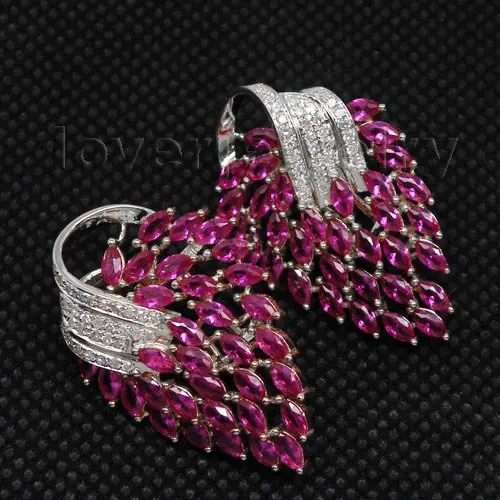 Loverjewelry, женские серьги, 18 К, белое золото, бриллиант, розовый Рубин, висячие серьги, огранка маркиза, вечерние, подарок, серьги, ювелирное изделие