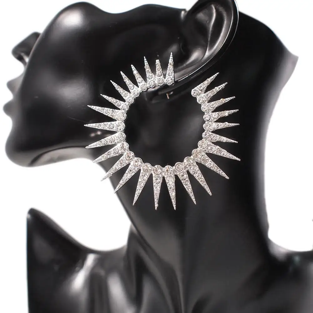 Silver Earrings MANILAI, тренд, стразы, серьги-гвоздики для женщин, геометрический сплав, большие серьги, ювелирные аксессуары, подарок, золотой, серебряный цвет - Окраска металла: Silver Earrings