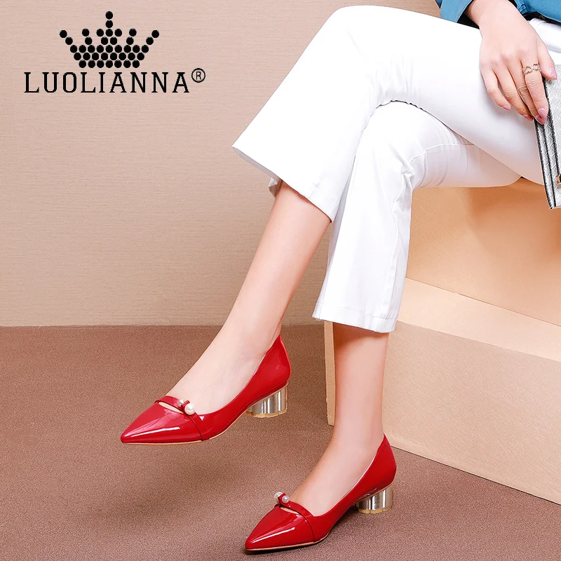 Luolianna Для женщин классические туфли квадратный каблук Лакированная кожа
