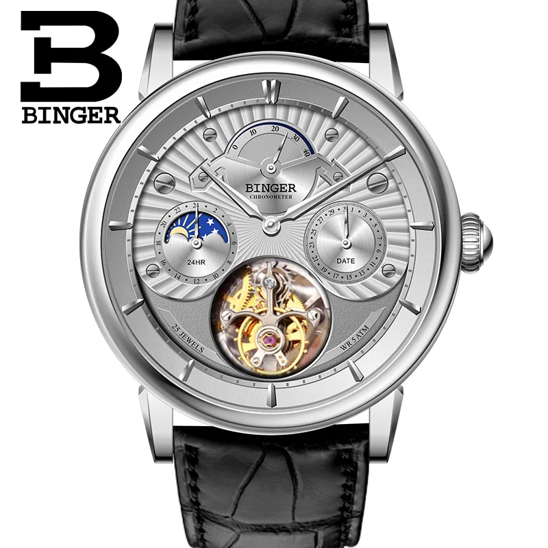 Высококачественные механические часы Seagull Tourbillon с крокодиловым кожаным ремешком сапфировые Мужские автоматические часы Бингер синий циферблат - Цвет: 11
