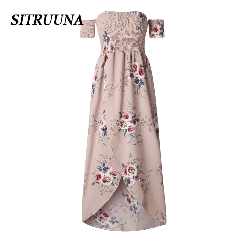 Фото Женское длинное платье с открытыми плечами Sitruuna белое винтажное макси лето 2019 |