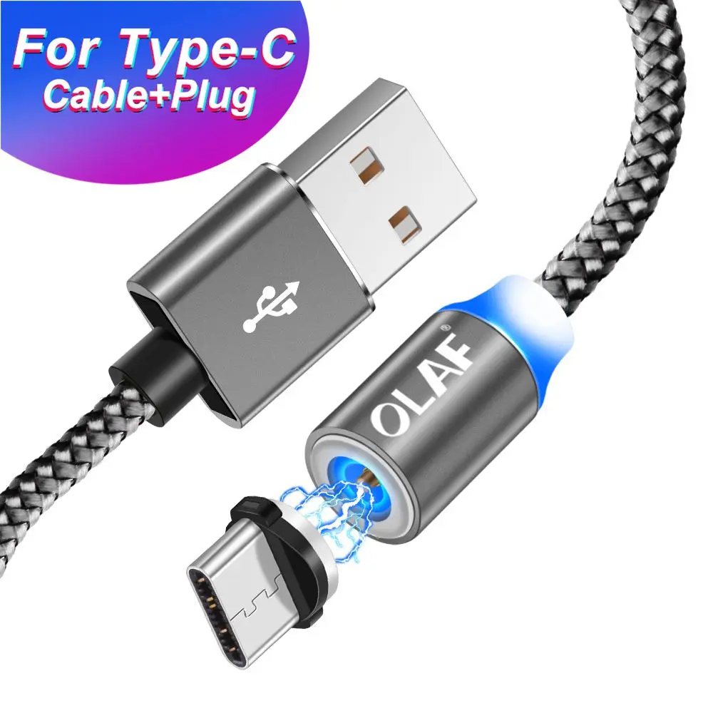Магнитный кабель Олаф usb type-C для samsung s8 s9 Xiaomi huawei mate 20 Lite, зарядный кабель для телефона type-C, Магнитный зарядный кабель - Цвет: Gray for type c