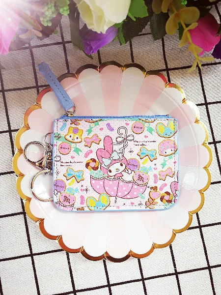 see chart IVYYE 1 шт. с рисунками из мультфильма «My Melody» аниме, плюшевая держатель для карт из искусственной кожи с отделением для кредитных сумки для монет на молнии-автобус Чехол-портмоне с отделением для карт для маленьких девочек подарки на - Цвет: see chart